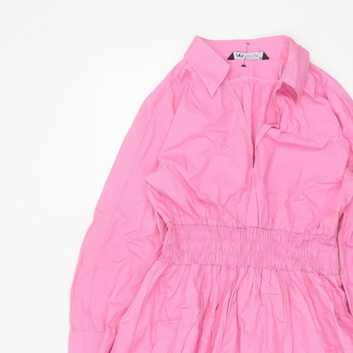 Zara Women Pink Size 12 Shirt Dress Smocked Waist Cotton