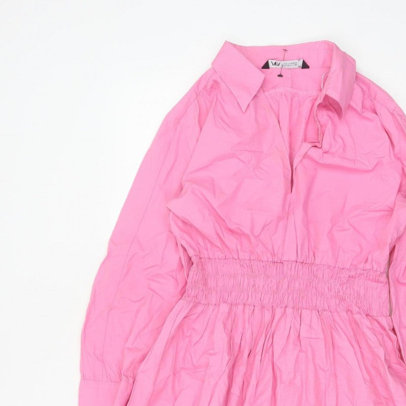 Zara Women Pink Size 12 Shirt Dress Smocked Waist Cotton