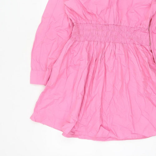 Zara Women Pink Size 12 Shirt Dress Smocked Waist Cotton