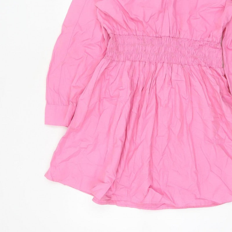 Zara Women Pink Size 12 Shirt Dress Smocked Waist Cotton