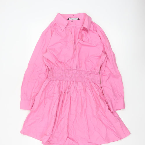 Zara Women Pink Size 12 Shirt Dress Smocked Waist Cotton