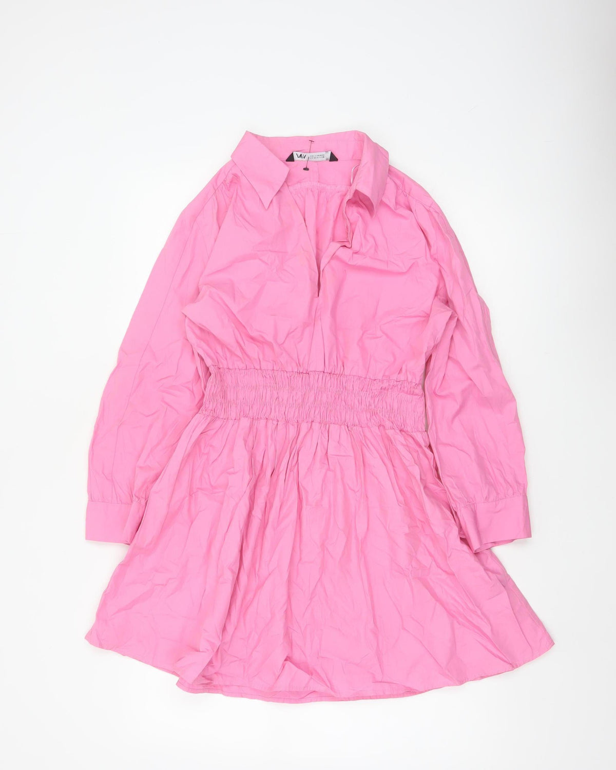 Zara Women Pink Size 12 Shirt Dress Smocked Waist Cotton