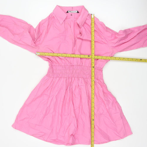 Zara Women Pink Size 12 Shirt Dress Smocked Waist Cotton