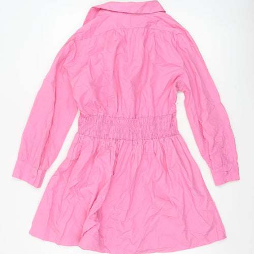 Zara Women Pink Size 12 Shirt Dress Smocked Waist Cotton