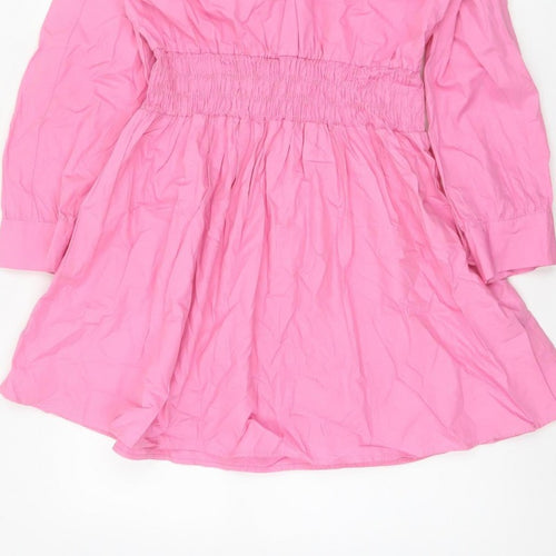 Zara Women Pink Size 12 Shirt Dress Smocked Waist Cotton