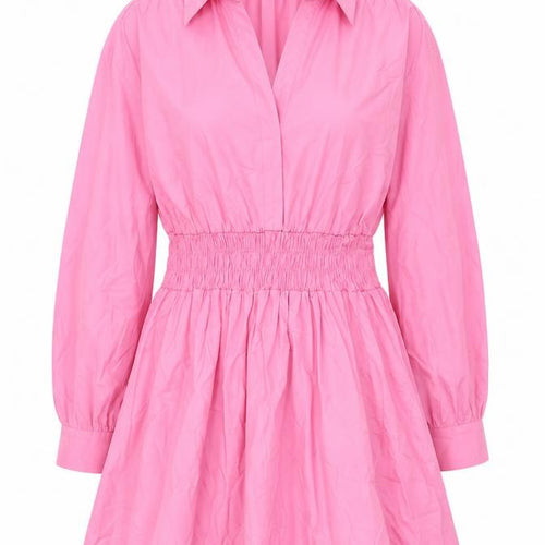 Zara Women Pink Size 12 Shirt Dress Smocked Waist Cotton