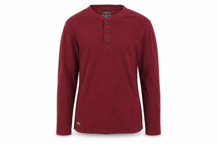 Superdry Men’s Red XL Long Sleeve Cotton Henley Button Top