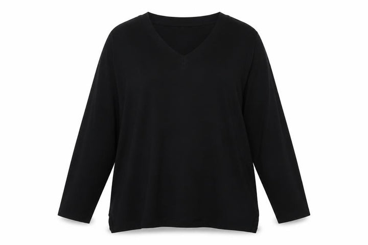 UNIQLO Women Black M Basic V-Neck Long Sleeve Lyocell Blouse