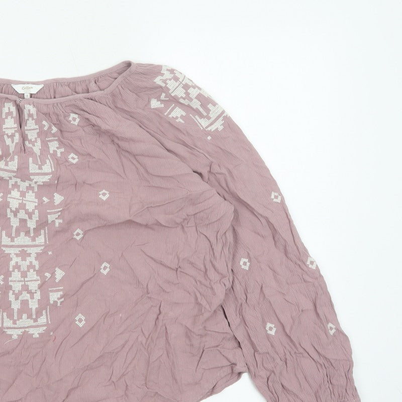 Cotton Traders Women Pink UK 18 Boho Embroidered Geometric Tunic Blouse