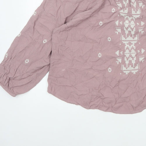 Cotton Traders Women Pink UK 18 Boho Embroidered Geometric Tunic Blouse