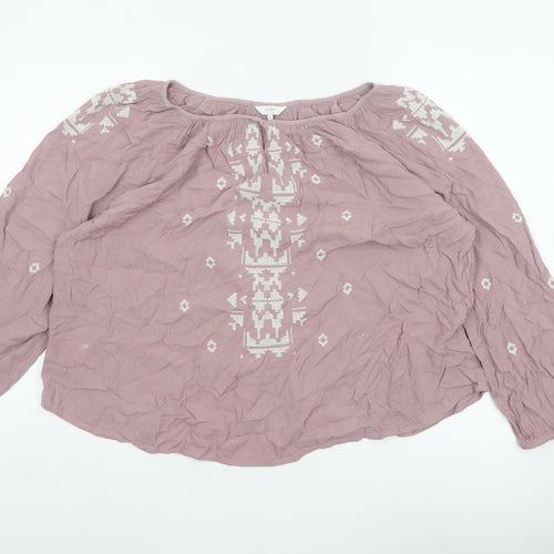 Cotton Traders Women Pink UK 18 Boho Embroidered Geometric Tunic Blouse