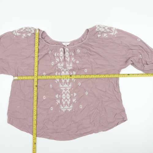 Cotton Traders Women Pink UK 18 Boho Embroidered Geometric Tunic Blouse