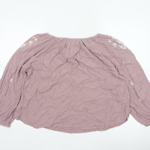 Cotton Traders Women Pink UK 18 Boho Embroidered Geometric Tunic Blouse