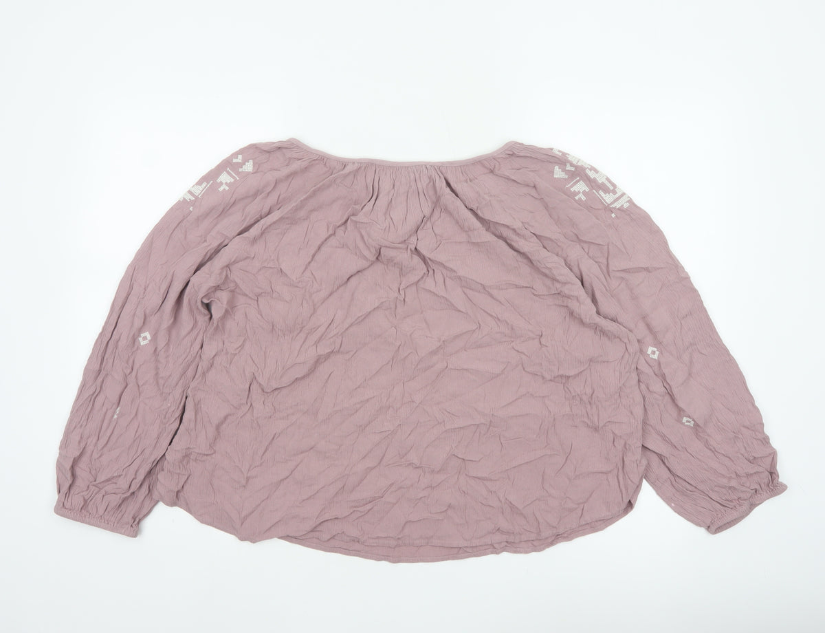 Cotton Traders Women Pink UK 18 Boho Embroidered Geometric Tunic Blouse