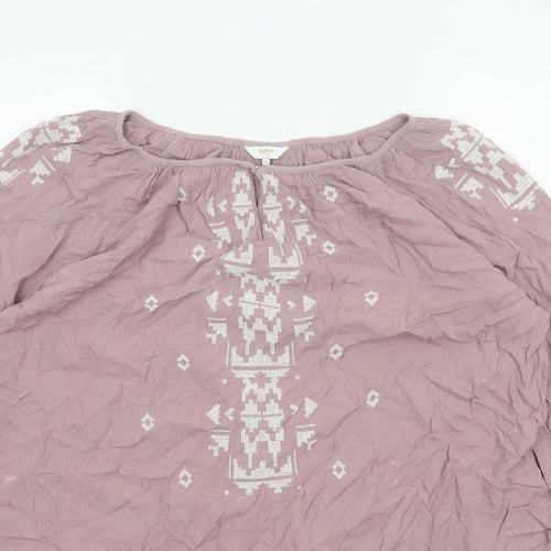 Cotton Traders Women Pink UK 18 Boho Embroidered Geometric Tunic Blouse