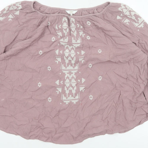 Cotton Traders Women Pink UK 18 Boho Embroidered Geometric Tunic Blouse