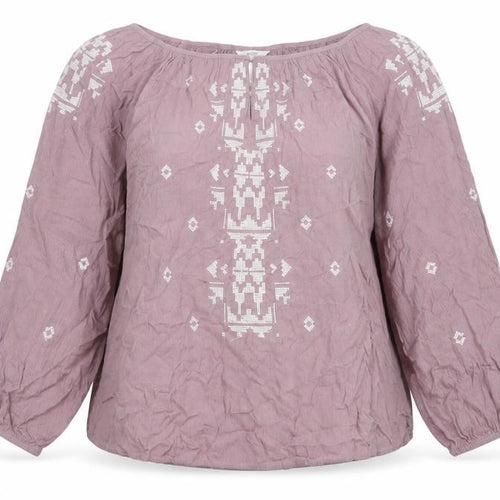 Cotton Traders Women Pink UK 18 Boho Embroidered Geometric Tunic Blouse