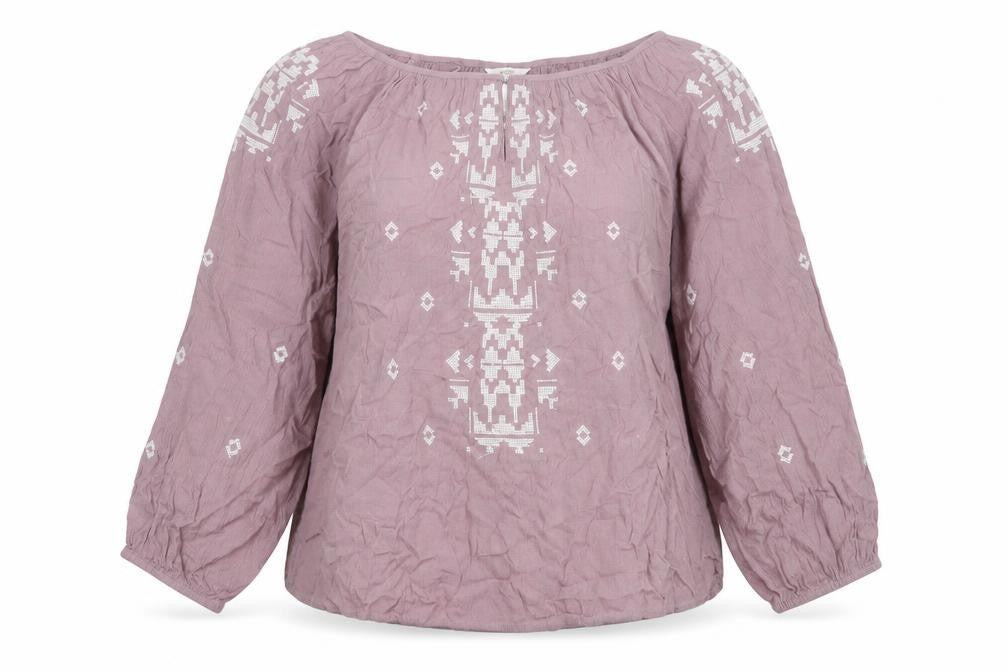 Cotton Traders Women Pink UK 18 Boho Embroidered Geometric Tunic Blouse