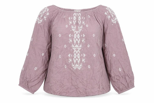 Cotton Traders Women Pink UK 18 Boho Embroidered Geometric Tunic Blouse