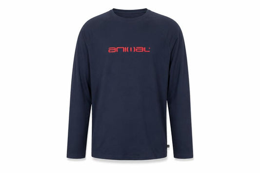 Front view of Animal Men's Blue 2XL Long Sleeve Graphic Logo Crew Neck T-Shirt