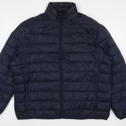 TU Men's Blue 2XL Puffer Jacket Quilted Full Zip Polyamide