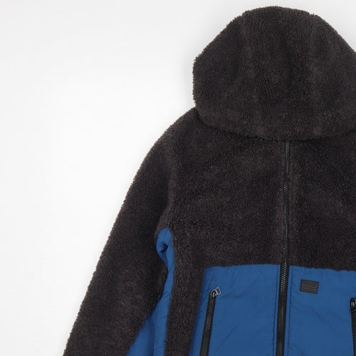 Zara Boys Black Blue Hooded Fleece Jacket Age 13-14 Years Full Zip