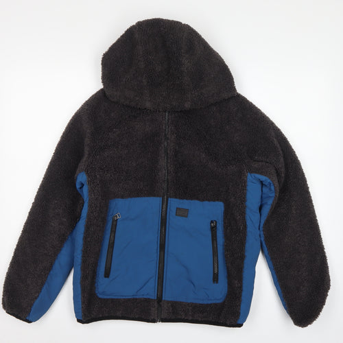 Zara Boys Black Blue Hooded Fleece Jacket Age 13-14 Years Full Zip