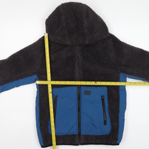 Zara Boys Black Blue Hooded Fleece Jacket Age 13-14 Years Full Zip