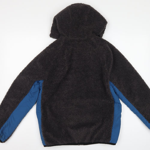Zara Boys Black Blue Hooded Fleece Jacket Age 13-14 Years Full Zip