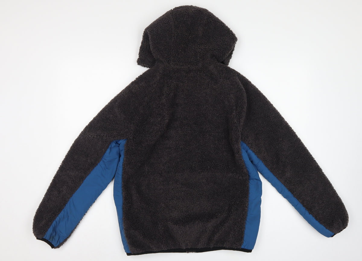 Zara Boys Black Blue Hooded Fleece Jacket Age 13-14 Years Full Zip