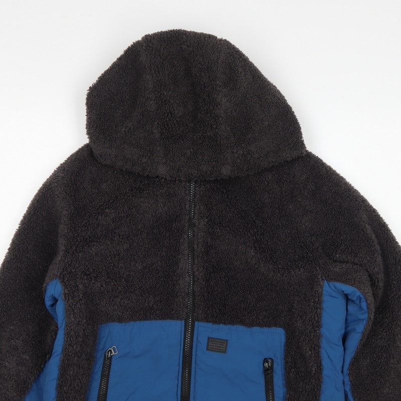 Zara Boys Black Blue Hooded Fleece Jacket Age 13-14 Years Full Zip