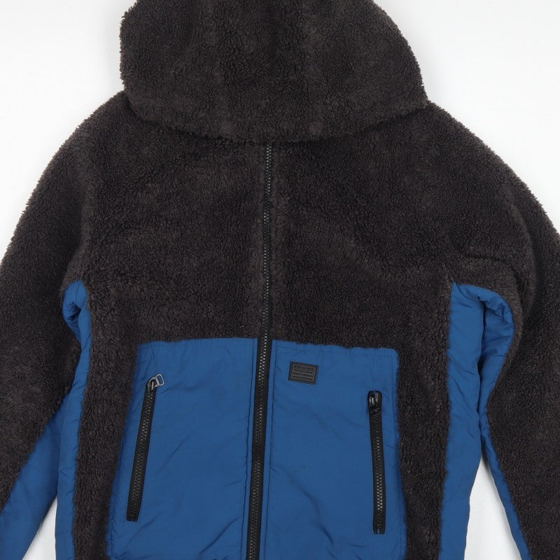 Zara Boys Black Blue Hooded Fleece Jacket Age 13-14 Years Full Zip