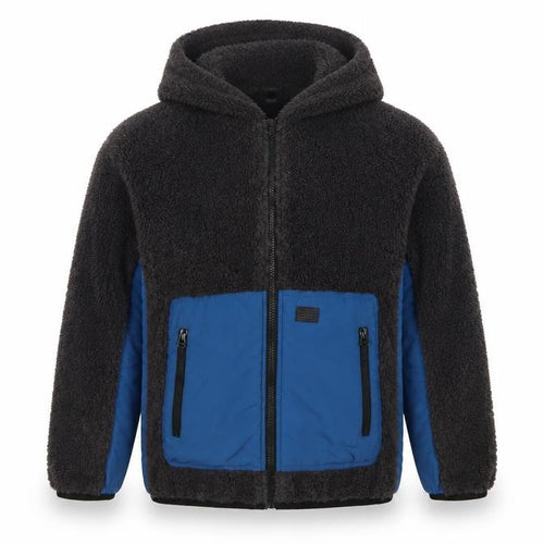 Zara Boys Black Blue Hooded Fleece Jacket Age 13-14 Years Full Zip