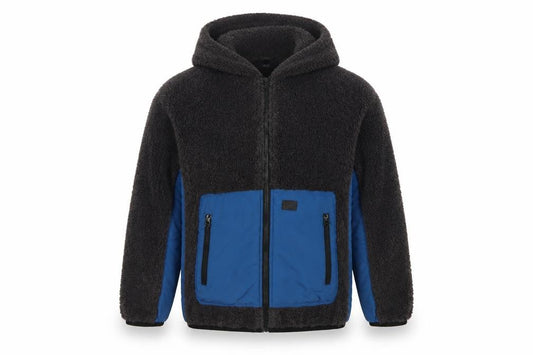 Zara Boys Black Blue Hooded Fleece Jacket Age 13-14 Years Full Zip
