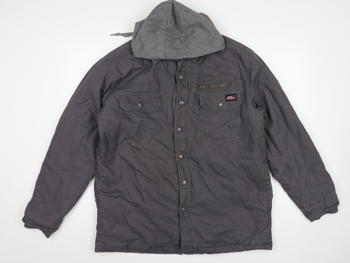 Dickies Men's Grey L Basic Hooded Cotton Workwear Jacket Lined