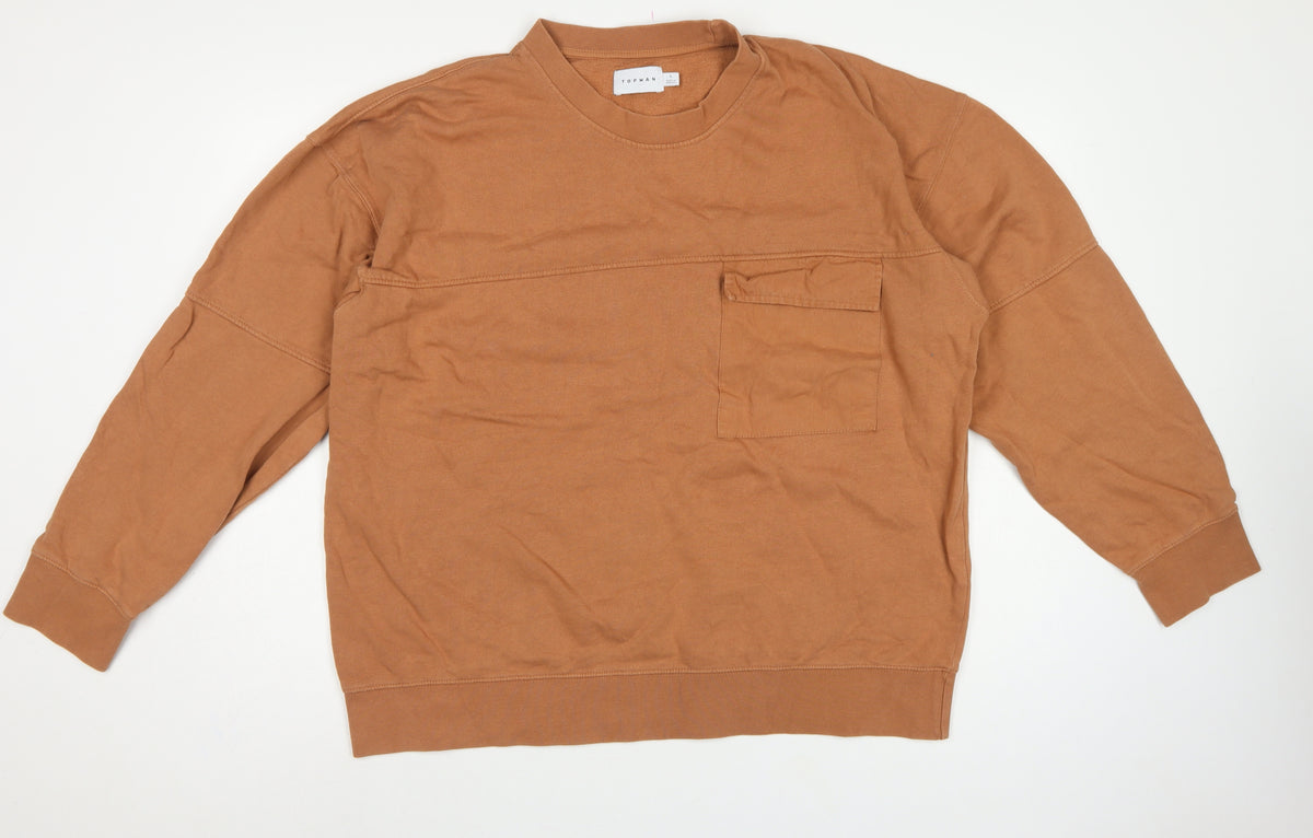 Back view of Topman Men’s Brown L Crew Neck Pocket Pullover Sweatshirt