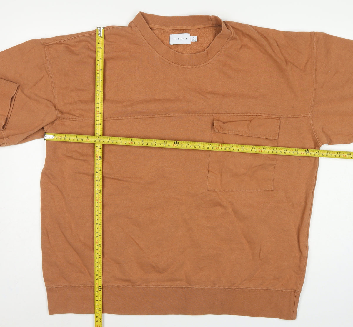Close-up detail of Topman Men’s Brown L Crew Neck Pocket Pullover Sweatshirt