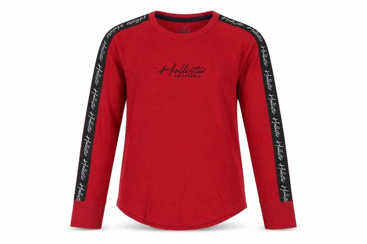 Hollister Teens Red S Long Sleeve Ribbed Logo Tape T-Shirt California