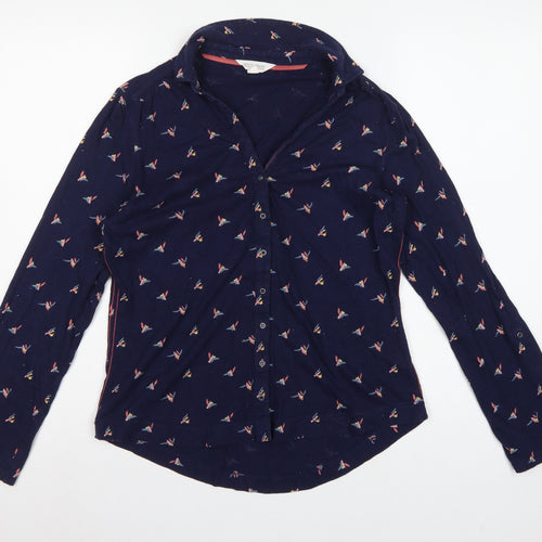 White Stuff Women’s Blue Bird Print Cotton Button-Up Shirt UK 12