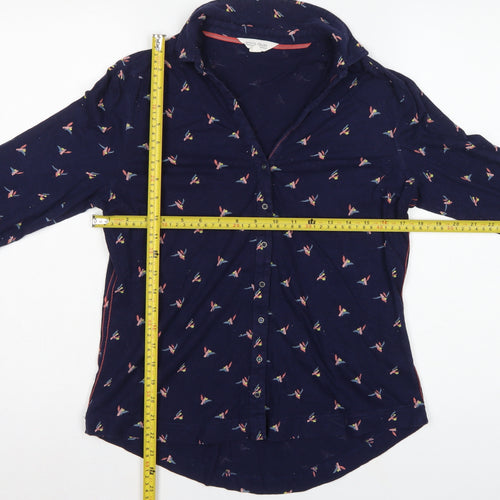White Stuff Women’s Blue Bird Print Cotton Button-Up Shirt UK 12