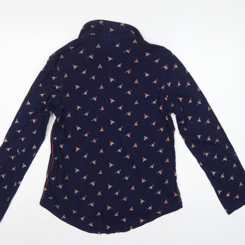 White Stuff Women’s Blue Bird Print Cotton Button-Up Shirt UK 12