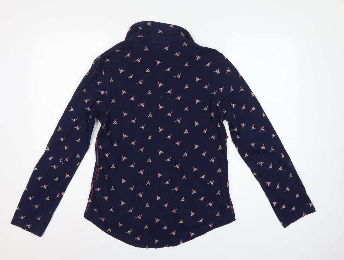 White Stuff Women’s Blue Bird Print Cotton Button-Up Shirt UK 12