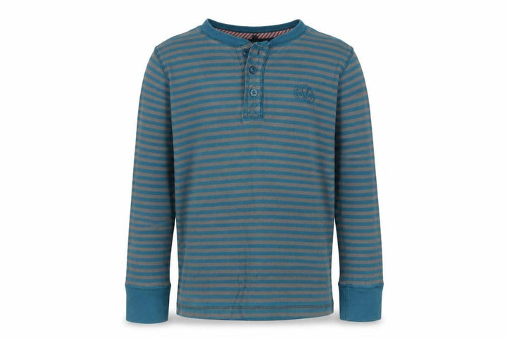 Fat Face Boys Blue Grey Striped 10-11 Years Long Sleeve Henley T-Shirt