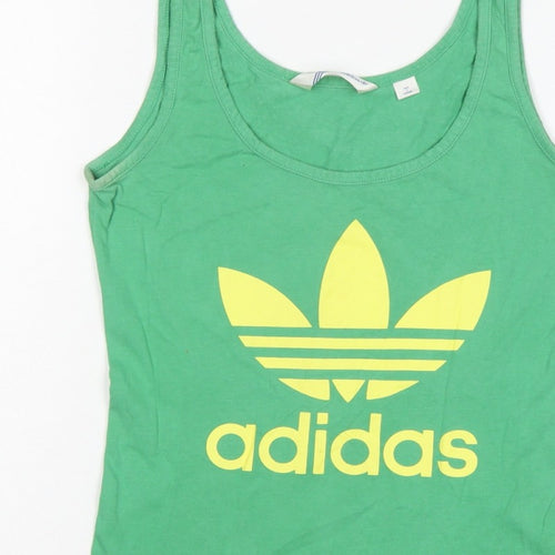Adidas Women Green UK 10 Slim Fit Trefoil Logo Cotton Tank Top