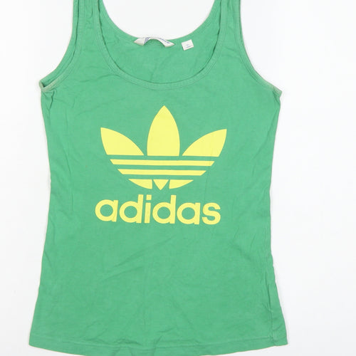 Adidas Women Green UK 10 Slim Fit Trefoil Logo Cotton Tank Top