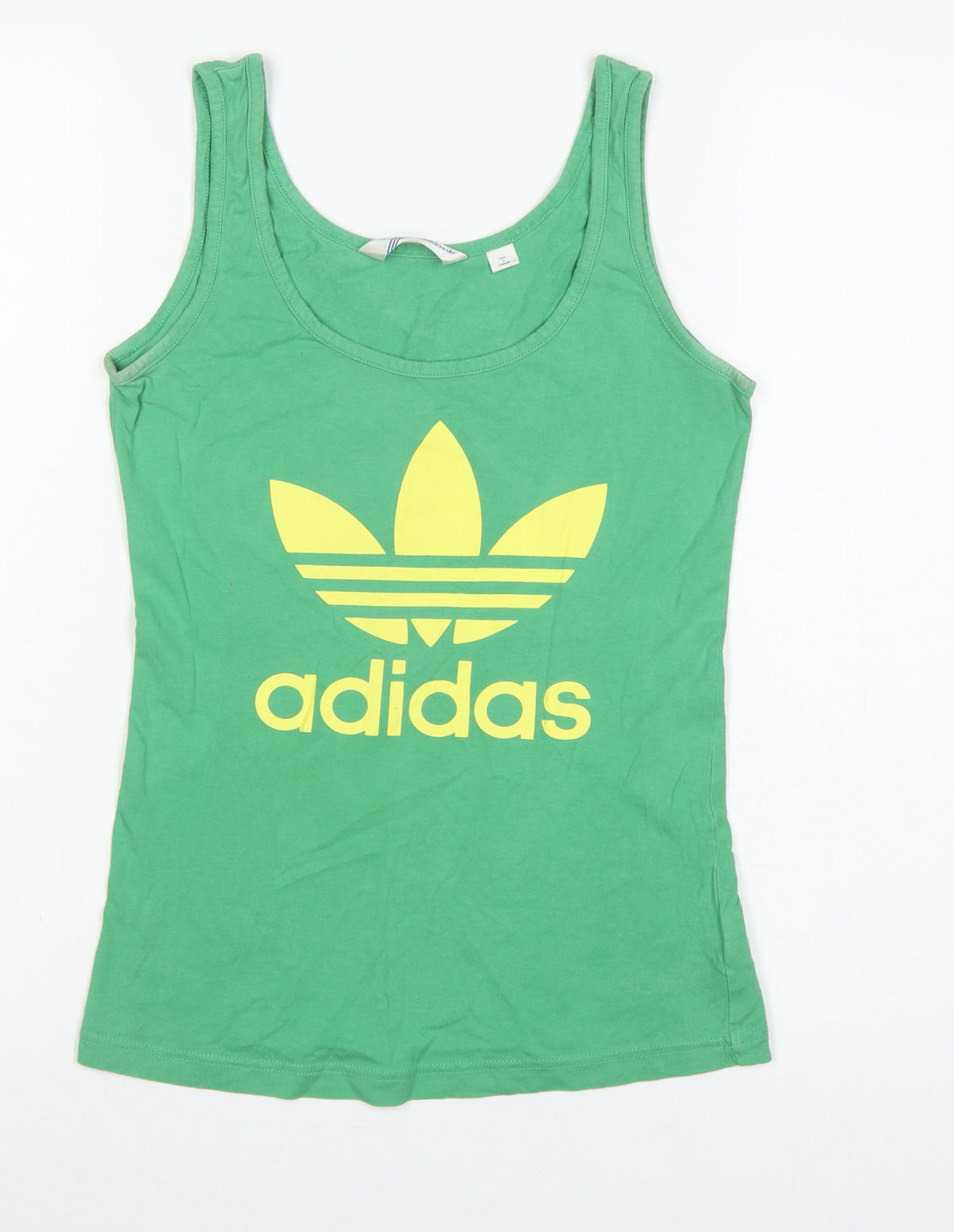 Adidas Women Green UK 10 Slim Fit Trefoil Logo Cotton Tank Top