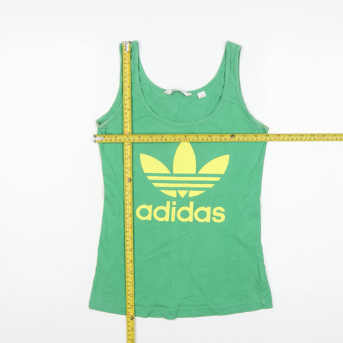 Adidas Women Green UK 10 Slim Fit Trefoil Logo Cotton Tank Top