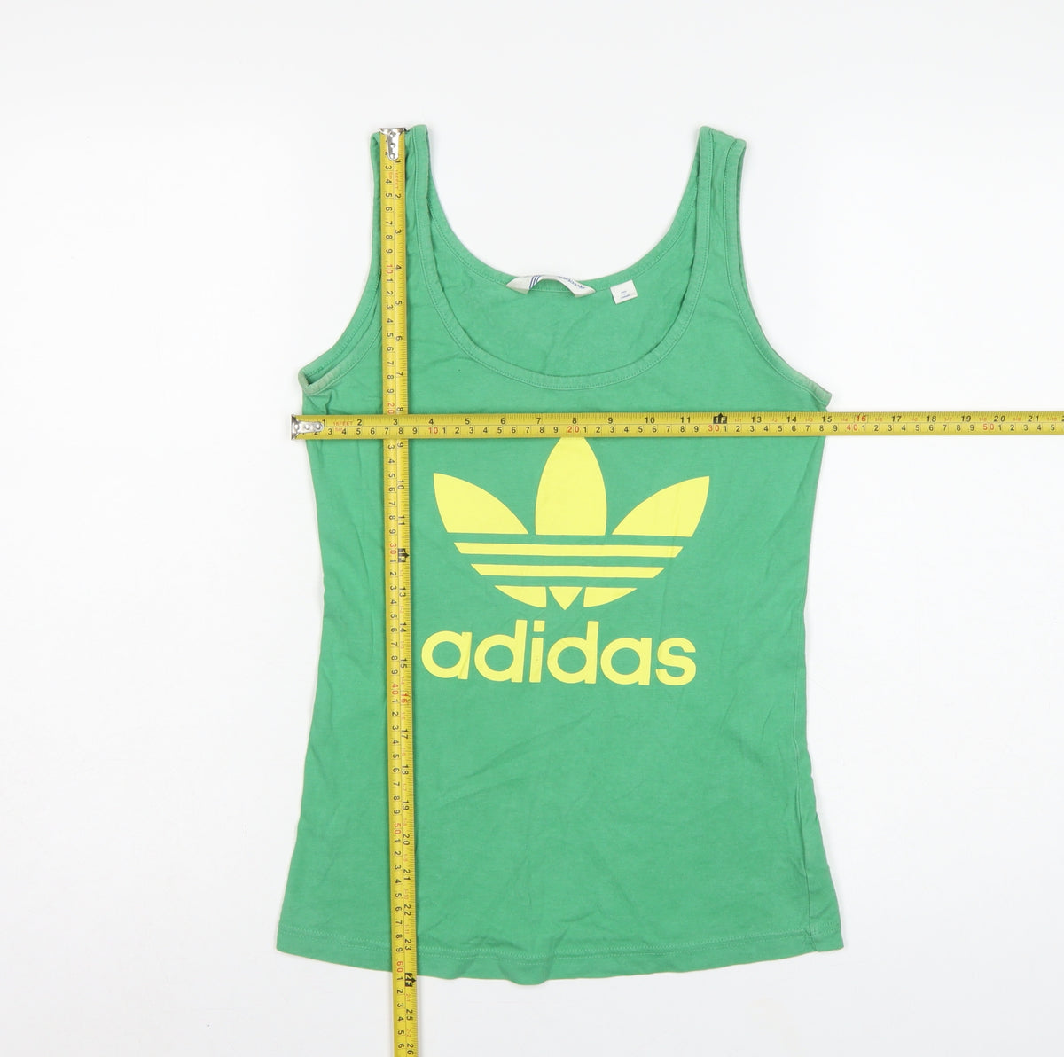 Adidas Women Green UK 10 Slim Fit Trefoil Logo Cotton Tank Top