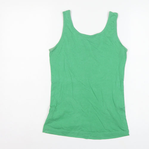 Adidas Women Green UK 10 Slim Fit Trefoil Logo Cotton Tank Top