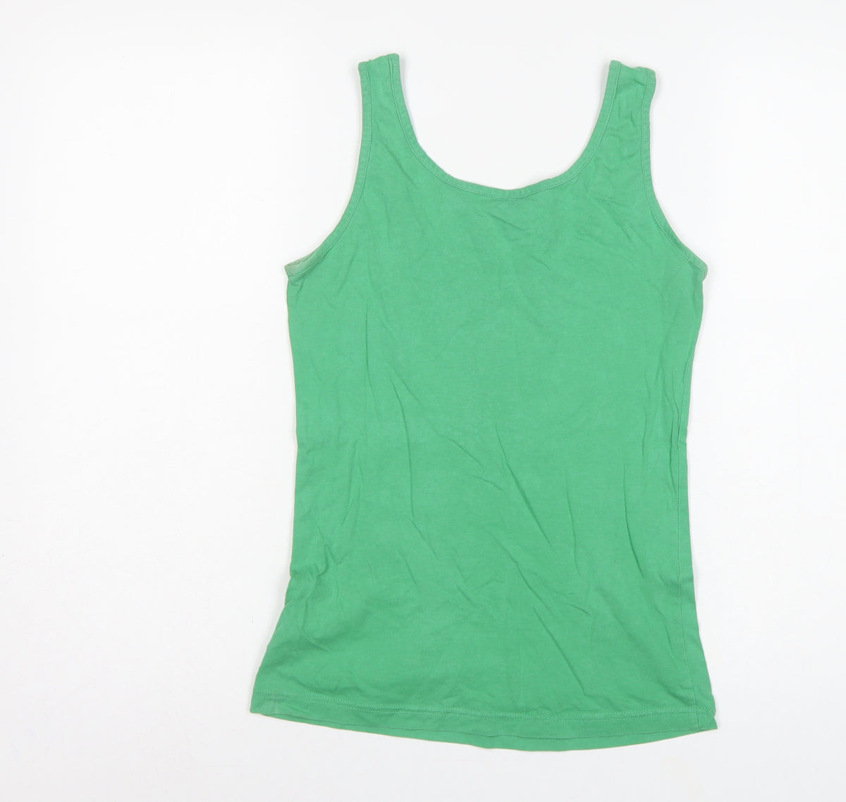 Adidas Women Green UK 10 Slim Fit Trefoil Logo Cotton Tank Top
